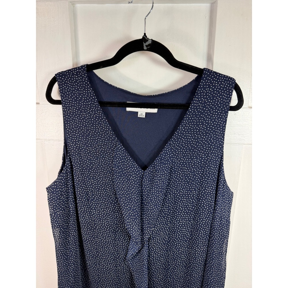 Emma & Michele Navy Blue Polka Dot Ruffle Front Sleeveless Shift Dress 2X - Picture 2 of 10